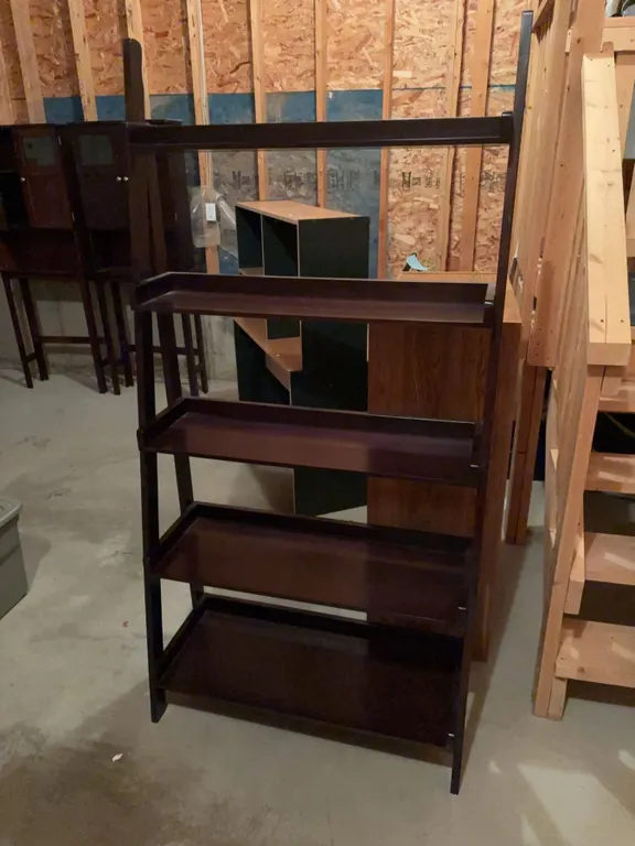 Dark Wood 4-Tier Ladder Shelf, Approx. 68"H x 34"W x 14"D