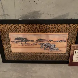 Framed Zebra Wildlife Prints with Animal Print and Brown Wood Frames
