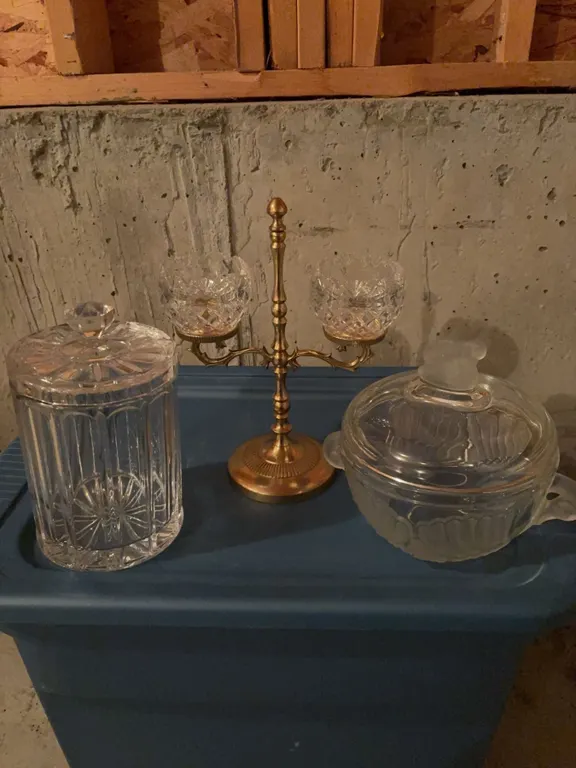 Crystal Jar, Royal Irish Crystal Double Candle Holder, Glass Bowl with Animal Lid