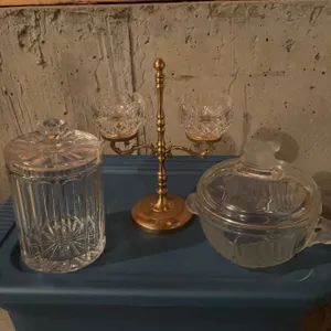 Crystal Jar, Royal Irish Crystal Double Candle Holder, Glass Bowl with Animal Lid