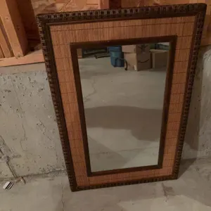 Rectangular Bamboo and Wicker Framed Wall Mirror 36" x 24"
