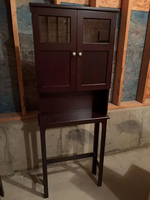 Dark Wood Tall Cabinet with Glass Door Panels, 70" Tall
