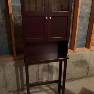 Dark Wood Tall Cabinet with Glass Door Panels, 70" Tall