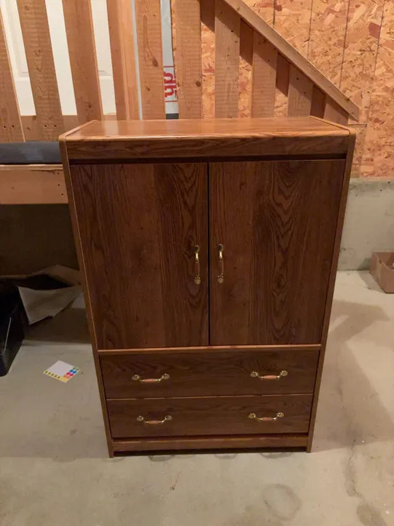 Woodgrain Laminate Cabinet With Double Doors and Two Drawers
