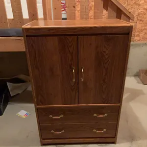 Woodgrain Laminate Cabinet With Double Doors and Two Drawers