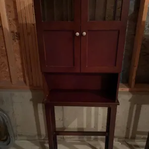 Wooden Free-Standing Over-The-Toilet Storage Cabinet With Glass Doors