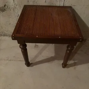 Wood Side Table With Turned Legs and Brass Accents 23x23x24 in