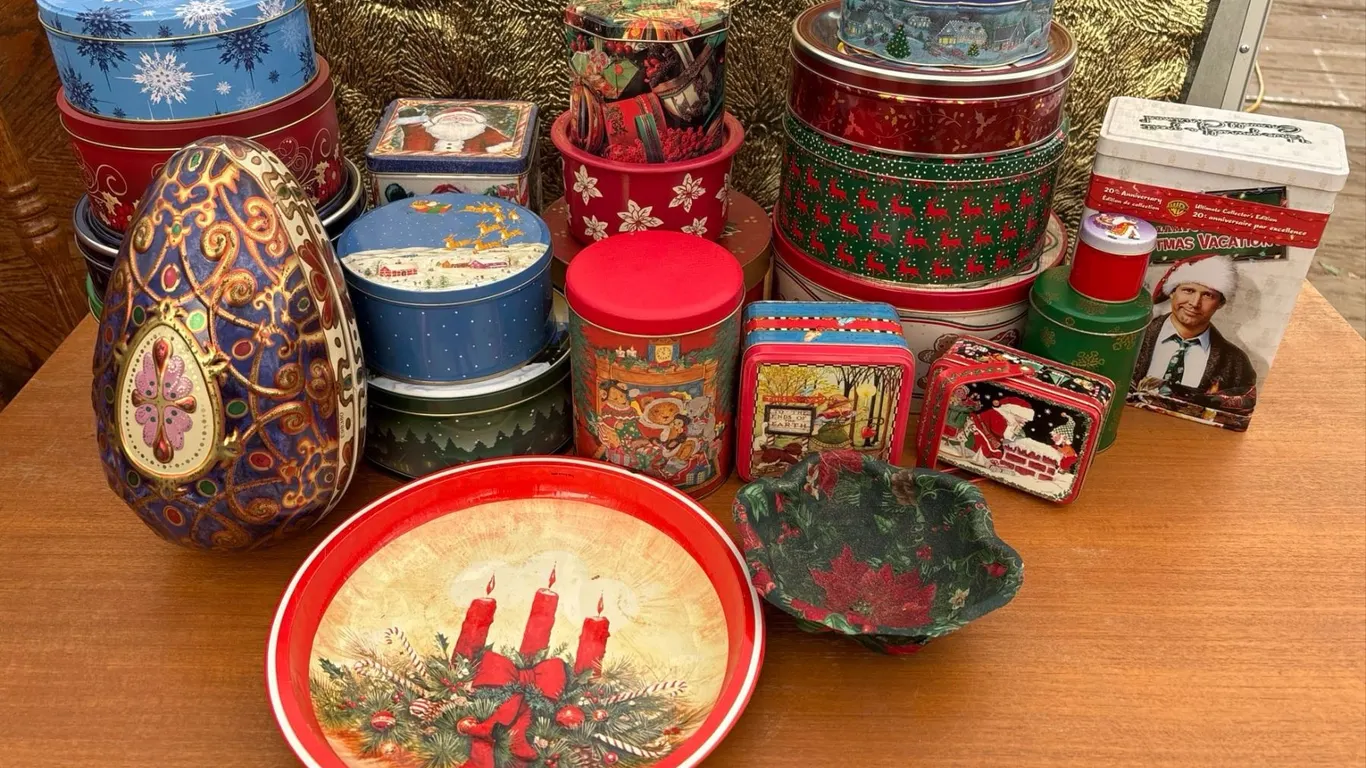 Assorted Christmas Holiday Tins, Trays, and Coasters