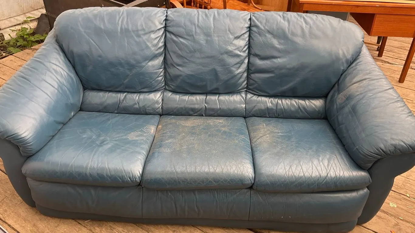 Blue Leather Loveseat Sofa and Mattress