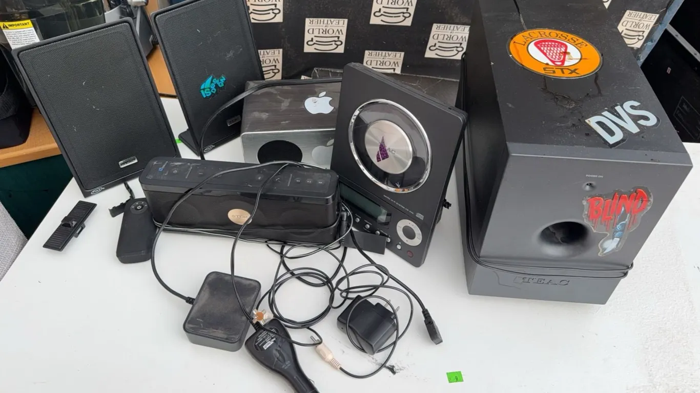 Audio Equipment Lot: TEAC CD-X10i System, DVS Subwoofer, Bluetooth Speakers
