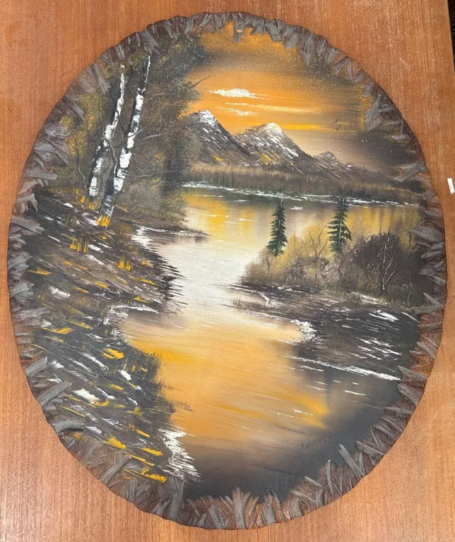 Round Landscape Oil Painting on Board