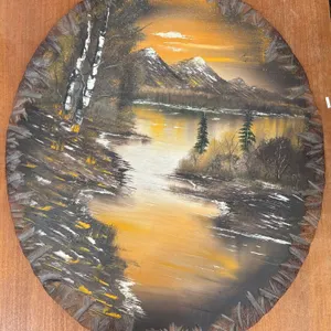 Round Landscape Oil Painting on Board