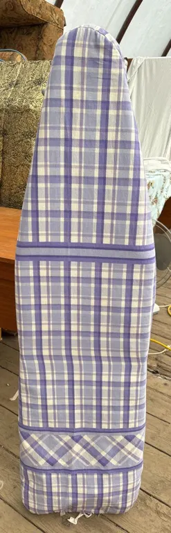 Folding Metal Ironing Board with Blue Plaid Cover