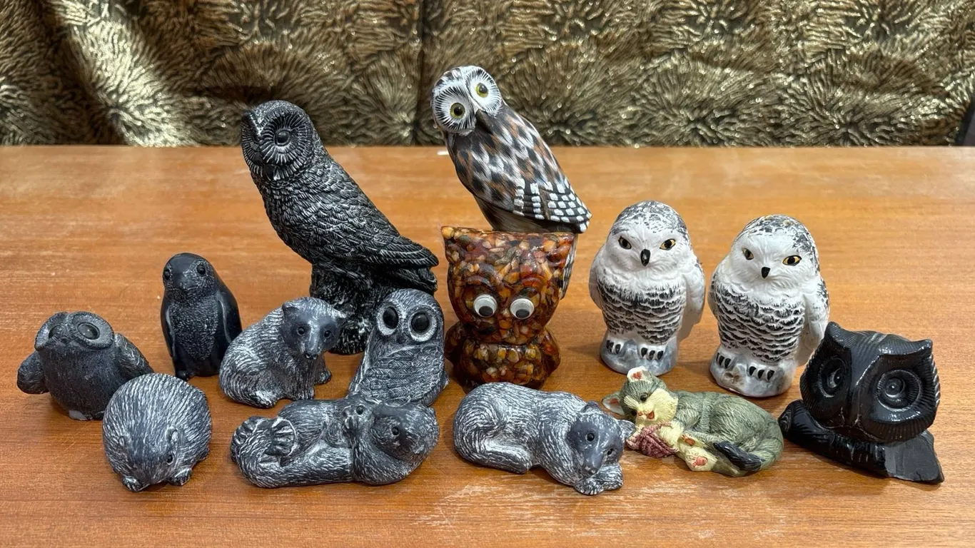 Owl and Animal Figurines Including The aardik Collection, Perfect Mold, and Snowy Owl Shaker