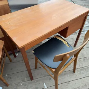 Wooden Desk with Two Drawers and Chair, 41" x 23" x 29" and Wooden Storage Footstool