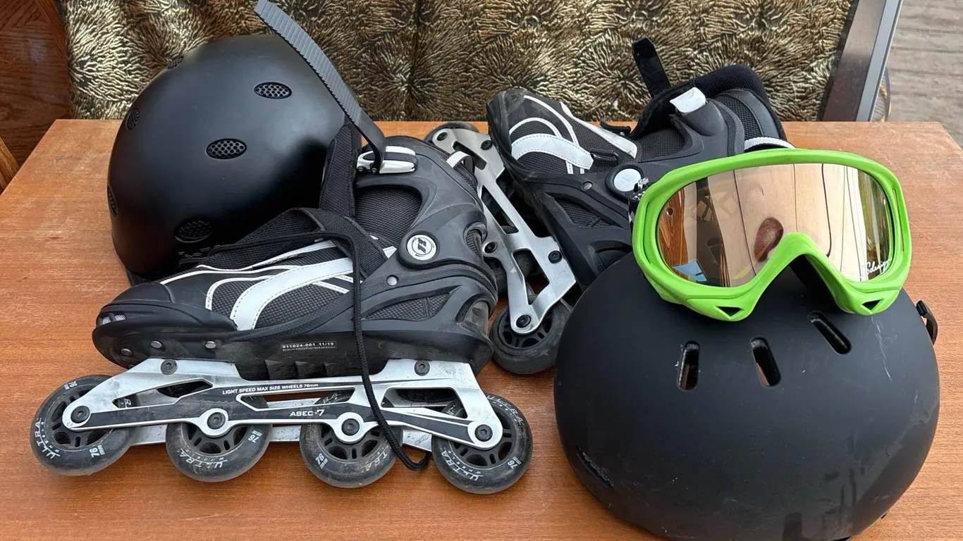 Sports Equipment Lot: Ultra Inline Skates, Bolle XL Helmet, RED Helmet, and more