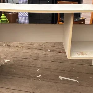 White Laminate Particleboard Desk with Central Shelf