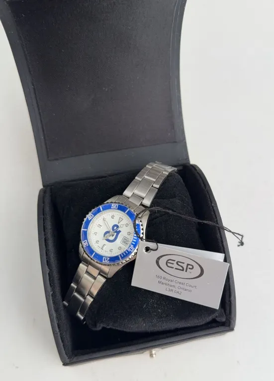 ESP Branded Stainless Steel Wristwatch with Blue Bezel in Box