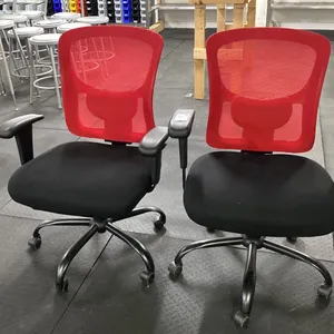 PAIR OF BLACK/RED ADJUSTABLE MOBILE OFFICE CHAIRS