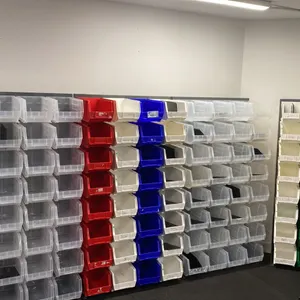 4 SECTIONS OF GREY METAL ADJUSTABLE STORAGE BIN SHELVING WITH ASSORTED ULINE BINS- EACH SECTION