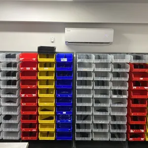4 SECTIONS OF GREY METAL ADJUSTABLE STORAGE BIN SHELVING WITH ASSORTED ULINE BINS- EACH SECTION
