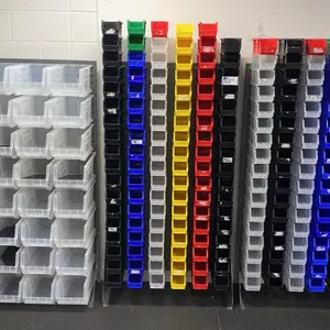 3 SECTIONS OF GREY METAL ADJUSTABLE STORAGE BIN SHELVING WITH ASSORTED ULINE BINS- EACH SECTION