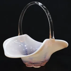 PINK OPAL BLOWN ART GLASS CANTERBURY BASKET