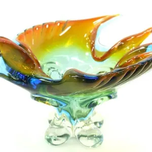 MULTICOLOURED BLOWN ART GLASS BIRD BOWL