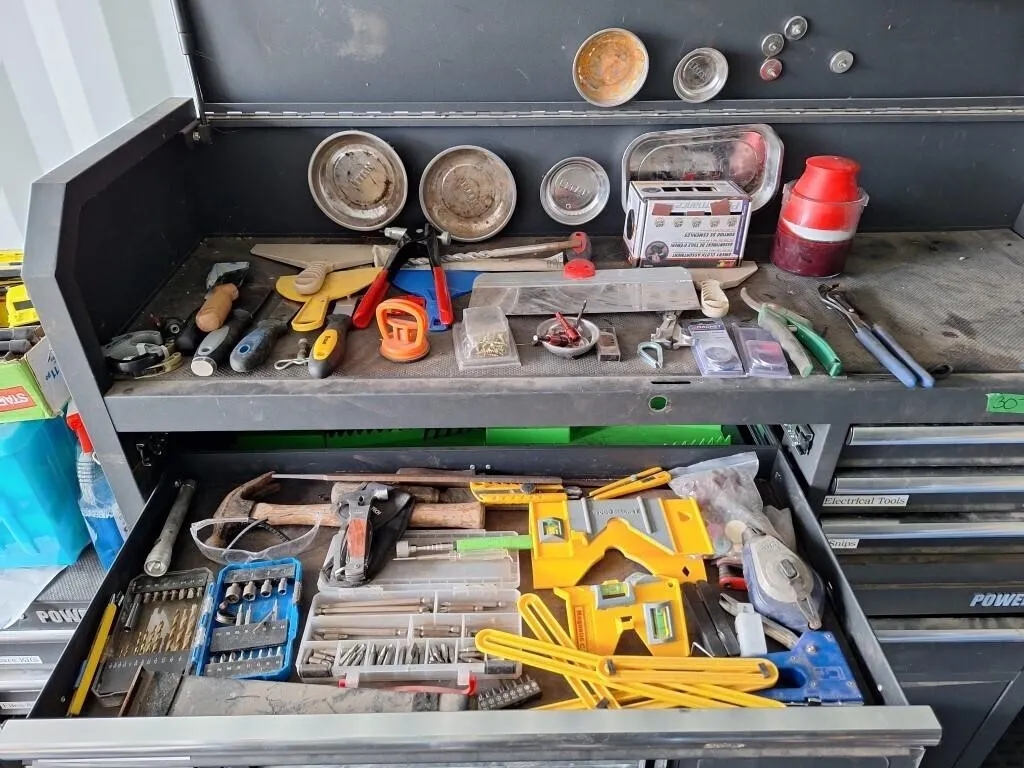Bearing greaser, magnet trays, levels, bits,