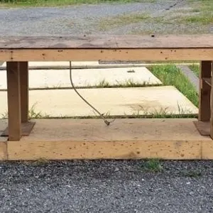 Wooden bench with power fist 5" bench vise. 15'4"