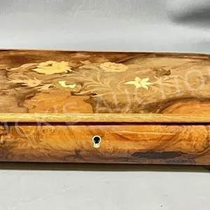 vintage inlay musical trinket box  10" x 6"
