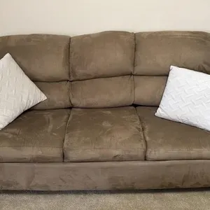Tan Suede Hide-a-Bed Couch 
- 88” x 40” x 40”