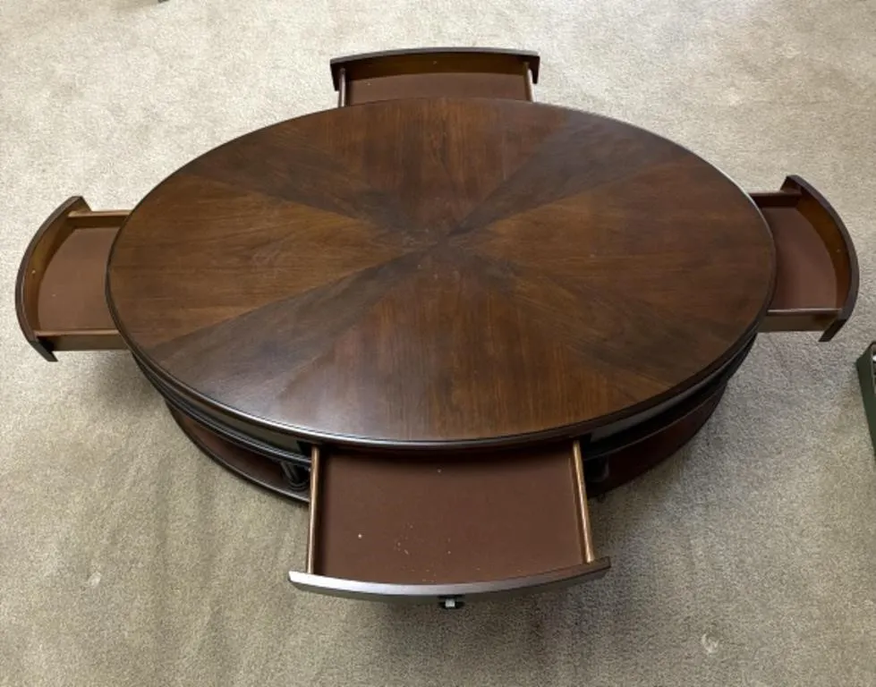 Wooden Oval Coffee Table With Drawers 46"x27”x18”