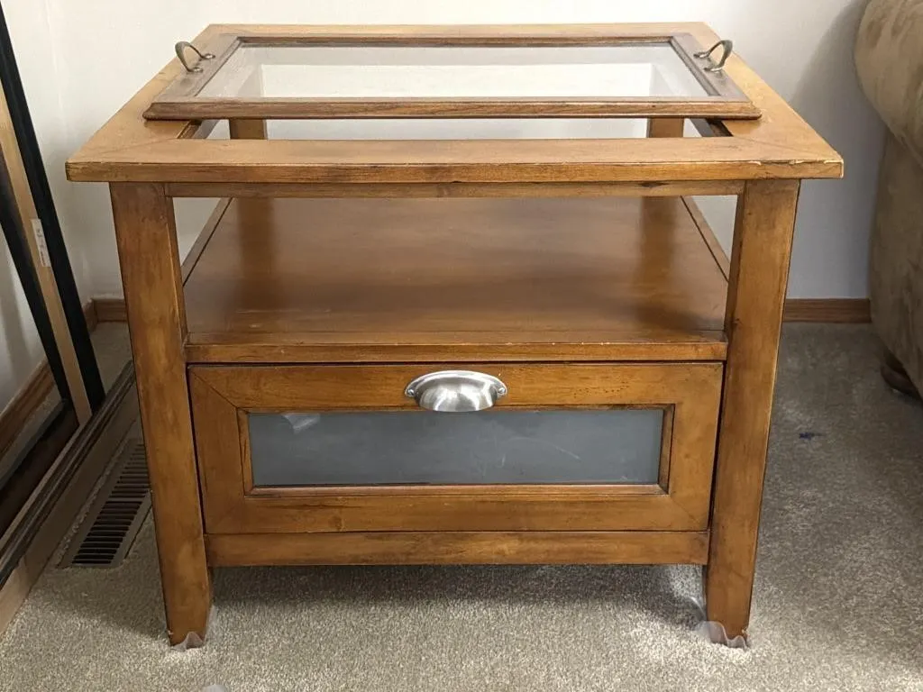 Side Table (missing glass top) with Wood and