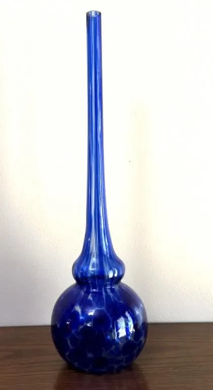 Blue Hand Blown Glass Vase 11.75”