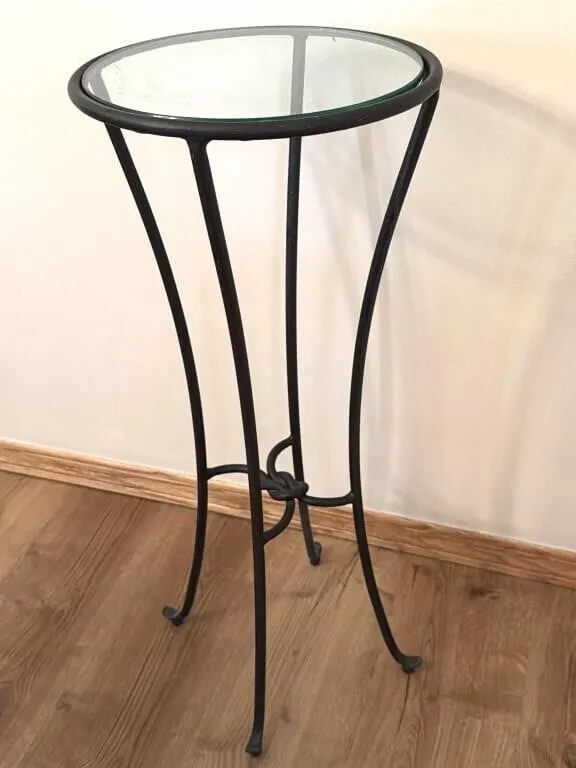 Round Glass Top Metal Plant Stand 12” x 28”