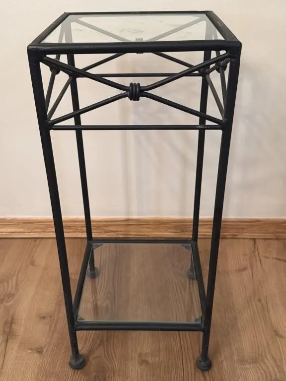 Square Glass Top Metal Plant Stand 9.5” x 22”