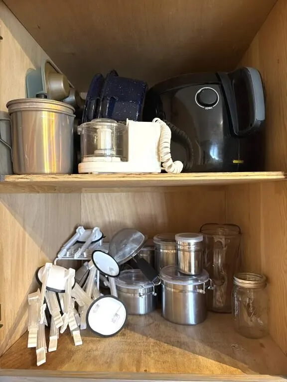 Metal Kitchen Canisters, Glass Pitcher, Bag