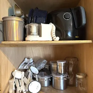 Metal Kitchen Canisters, Glass Pitcher, Bag