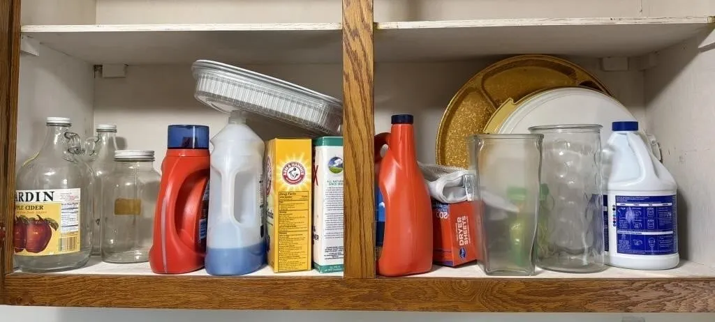 Glass Vases, Glass Jars, Laundry Detergent, and