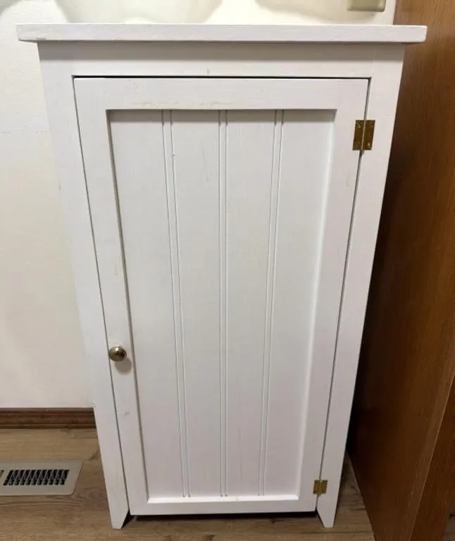 Small Wood Cabinet with Glass Snack Trays and