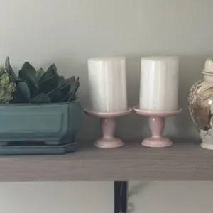 Porcelain Jar, Candles, Candle Holders, and