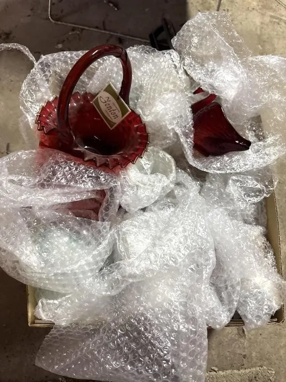 Box of Fenton, Bells, Misc Glassware