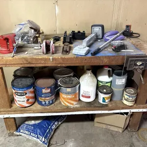 Wooden Work Bench 50x24x32 & contents