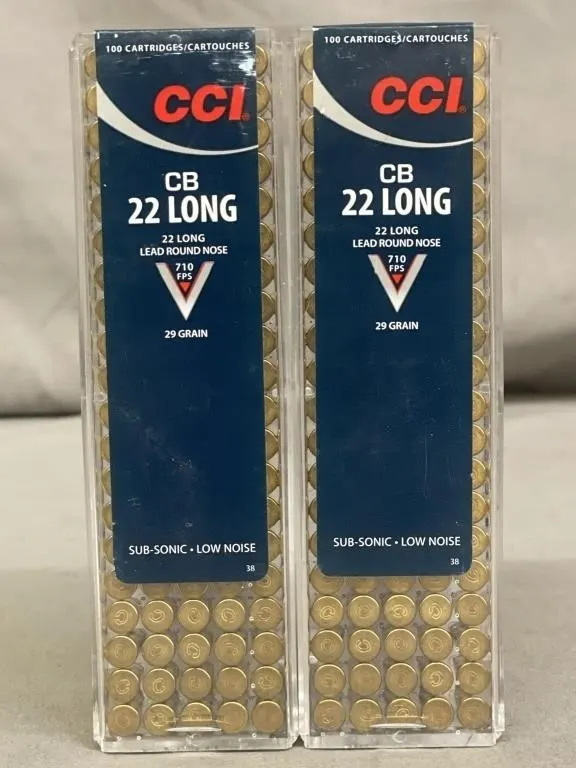 Two boxes of 100 CCI CB .22 cal. Long cartridges.