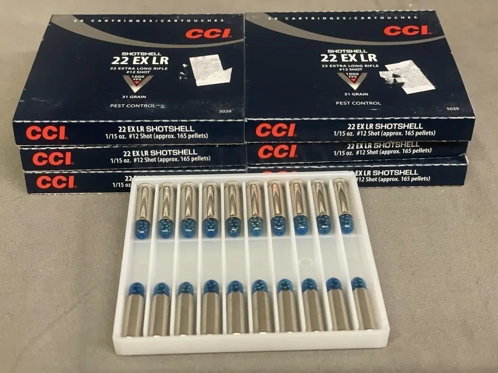 Six packs of 20 CCI .22 cal. EX LR shotshell