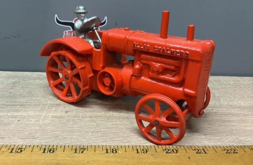 Cast Iron Allis Chalmers Tractor w/Steel Wheels.