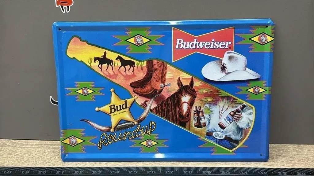 Budweiser Roundup Tin Sign 11.5�x8�.