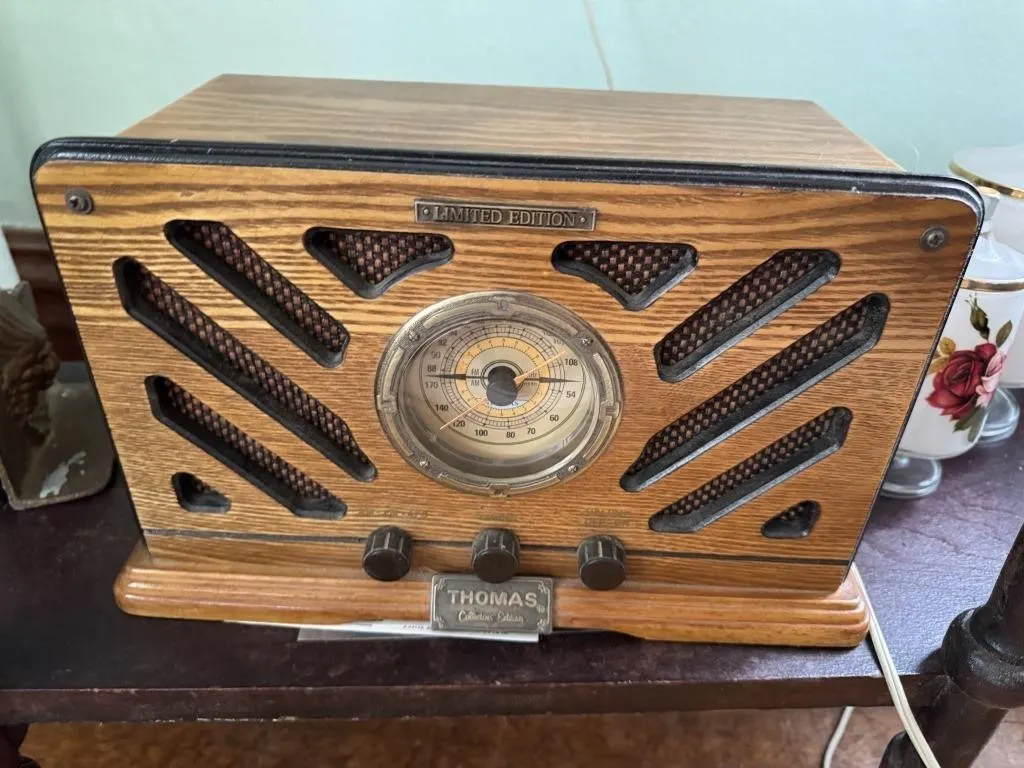 Assorted Baskets, Replica Vintage Radio, Chairs