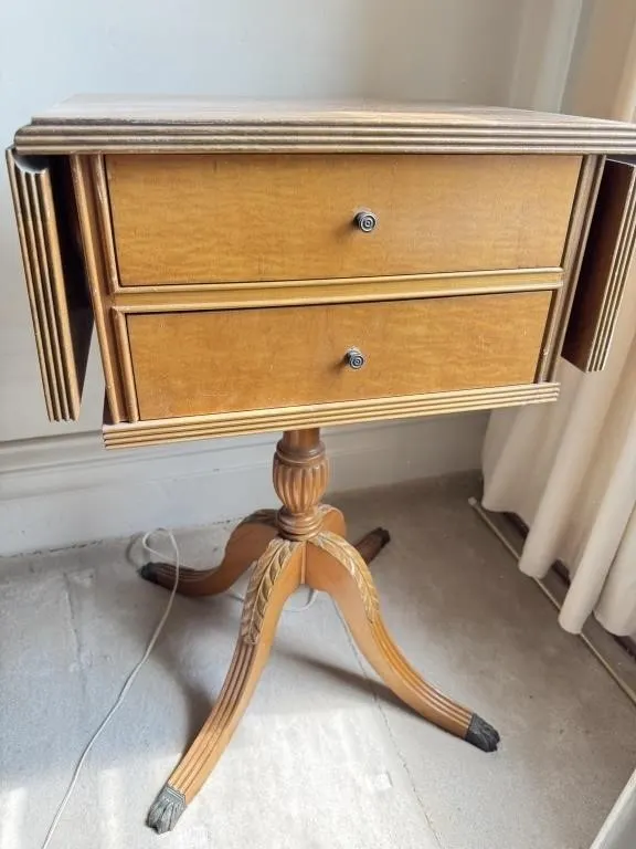 Duncan Phyfe Maple 2 Drawer Stand & Stool